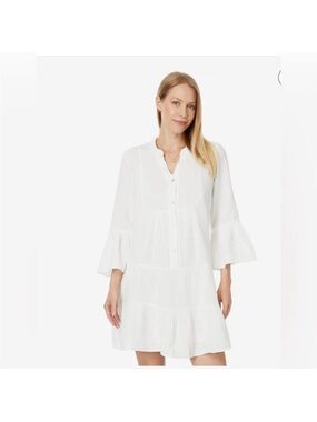 Faherty Dream Cotton Gauze Kasey Dress White Boho Tiered Mini Large